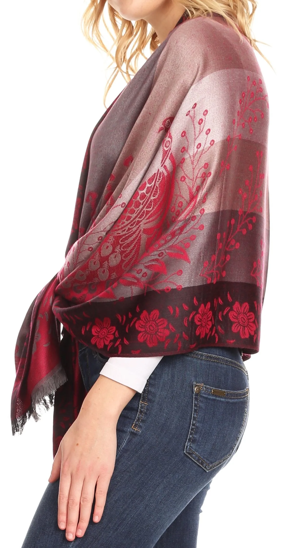 Sakkas Matilde Women's Peacock Floral Light and Soft Reversible Scarf Shawl Wrap