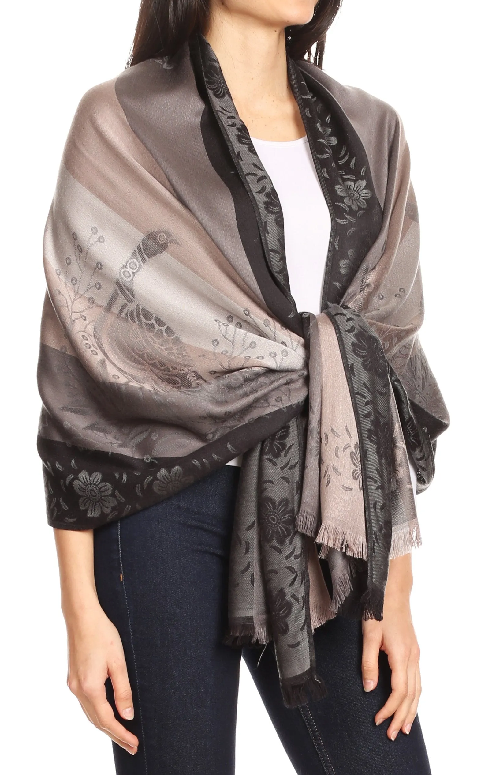 Sakkas Matilde Women's Peacock Floral Light and Soft Reversible Scarf Shawl Wrap