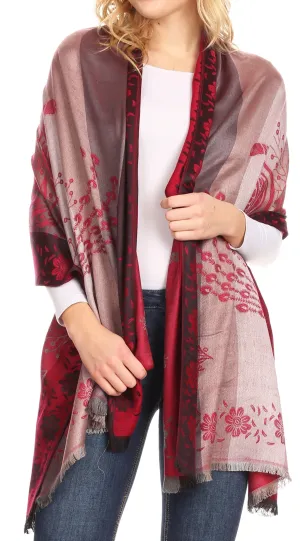 Sakkas Matilde Women's Peacock Floral Light and Soft Reversible Scarf Shawl Wrap