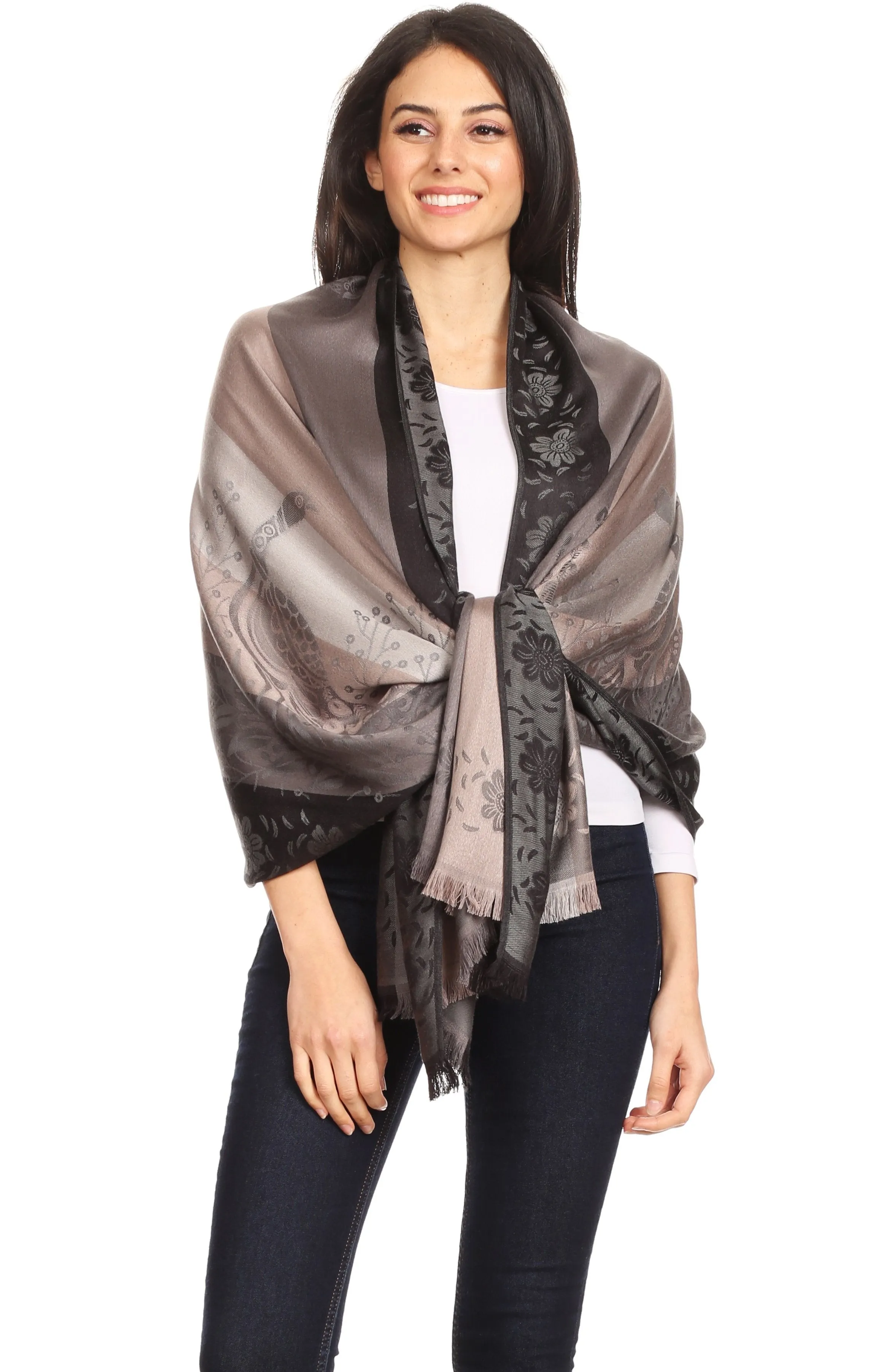 Sakkas Matilde Women's Peacock Floral Light and Soft Reversible Scarf Shawl Wrap