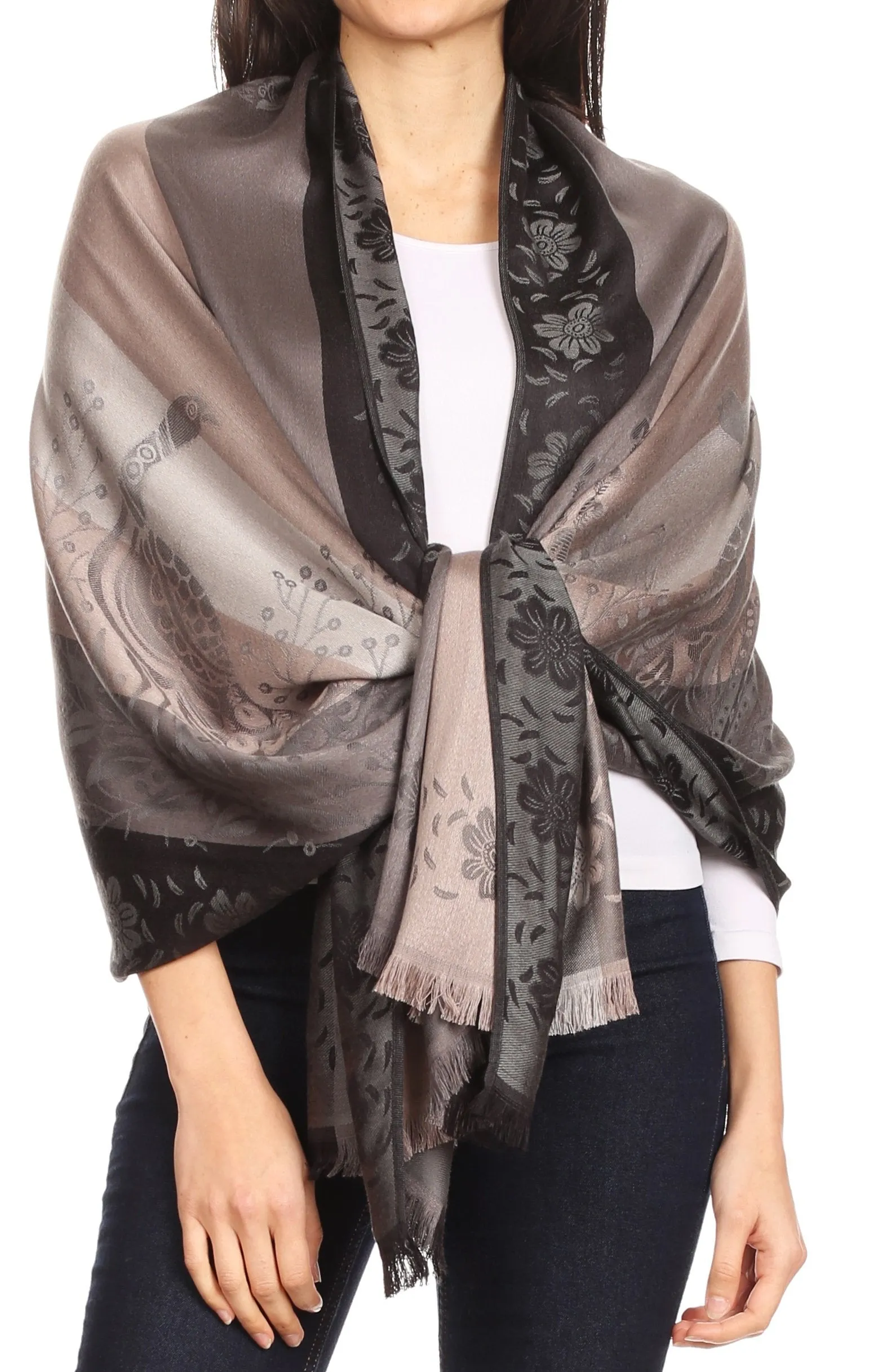 Sakkas Matilde Women's Peacock Floral Light and Soft Reversible Scarf Shawl Wrap