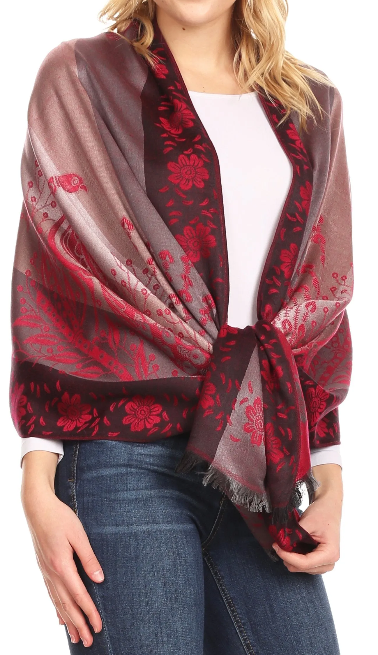 Sakkas Matilde Women's Peacock Floral Light and Soft Reversible Scarf Shawl Wrap