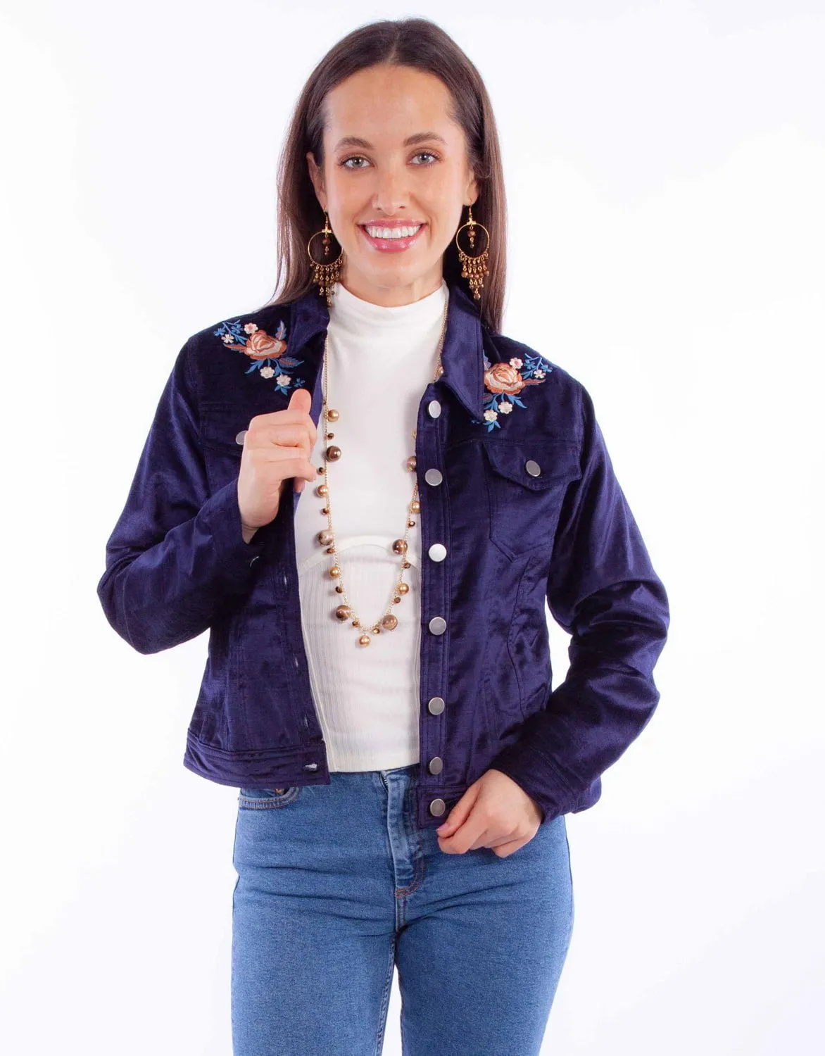 Scully Womens Floral Velvet Navy Cotton Blend Cotton Jacket