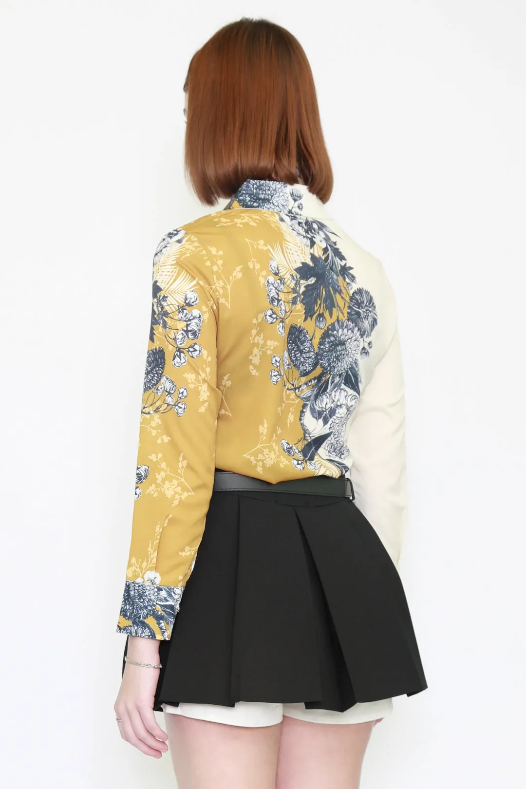 Silk Art Prints Beige Yellow Shirt