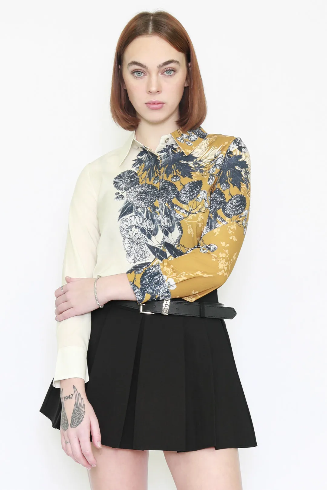 Silk Art Prints Beige Yellow Shirt