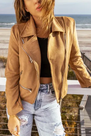 Spring Moto Zip-Up Suede Jacket