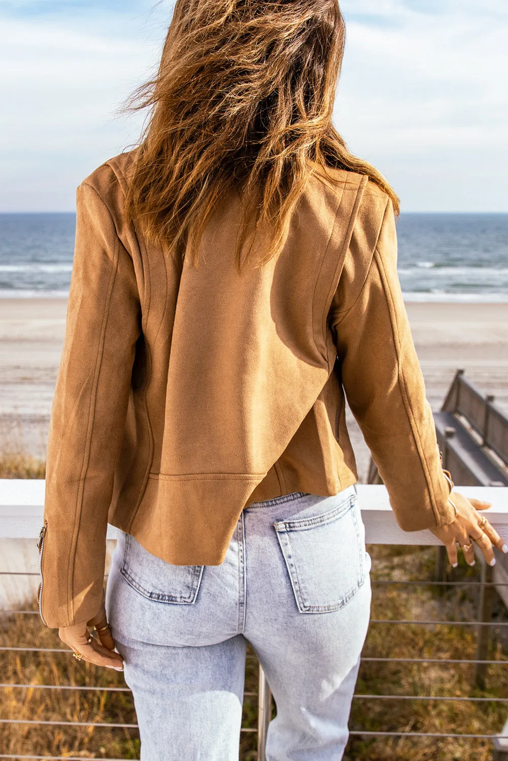 Spring Moto Zip-Up Suede Jacket