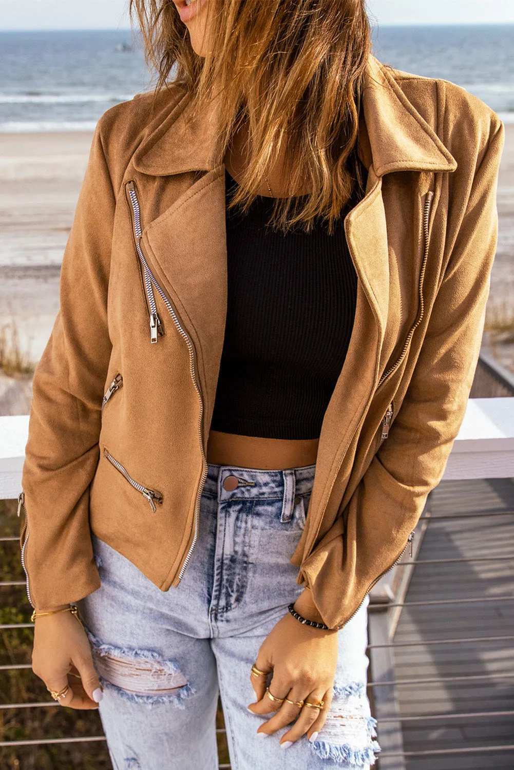 Spring Moto Zip-Up Suede Jacket