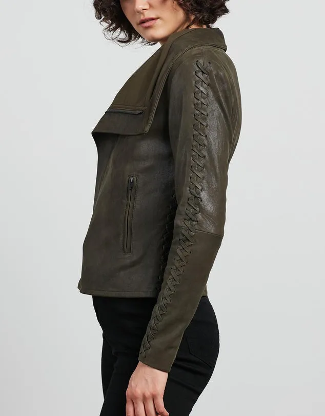 The Paddington Drape Jacket Dark Fern Leather