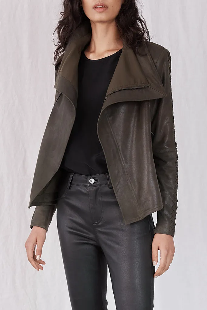 The Paddington Drape Jacket Dark Fern Leather