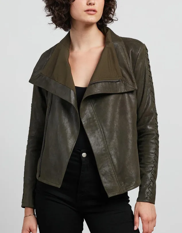 The Paddington Drape Jacket Dark Fern Leather