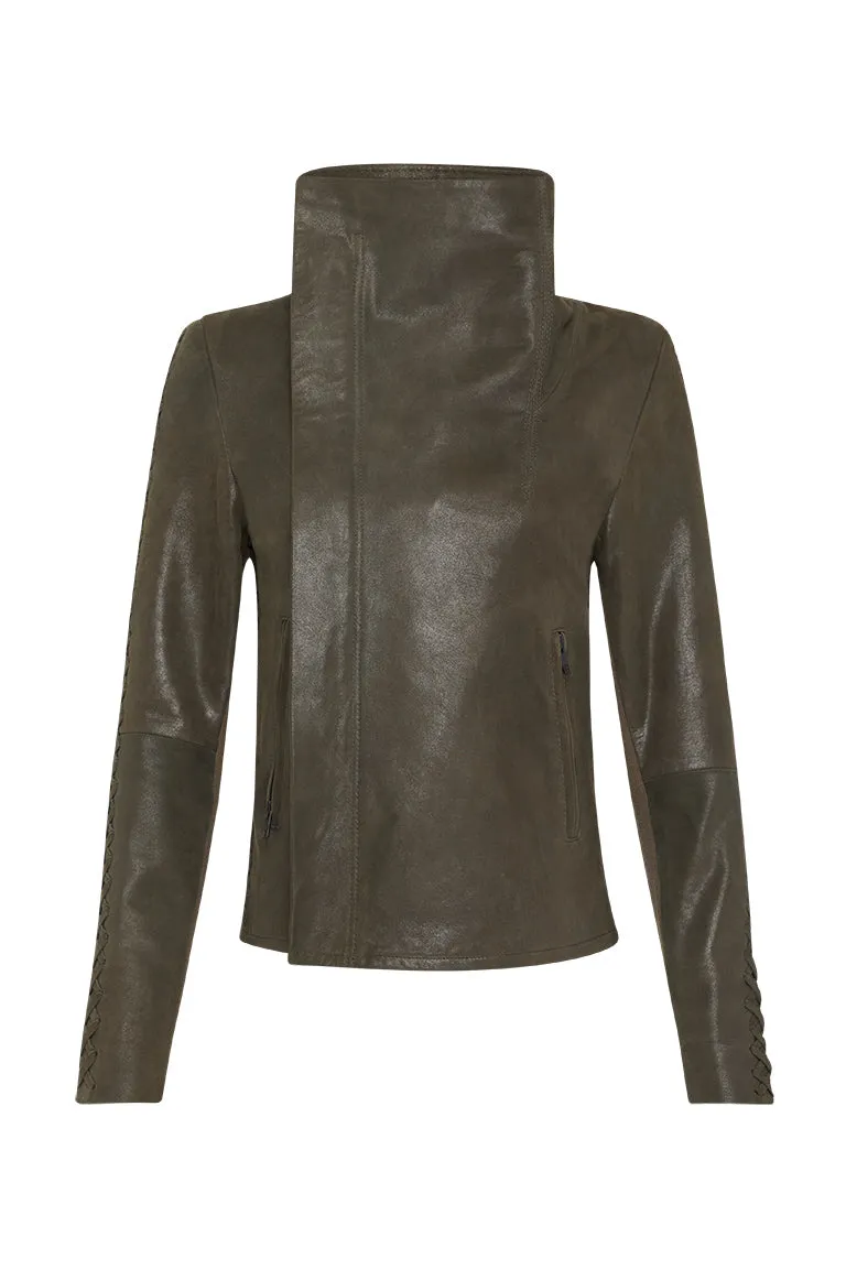 The Paddington Drape Jacket Dark Fern Leather