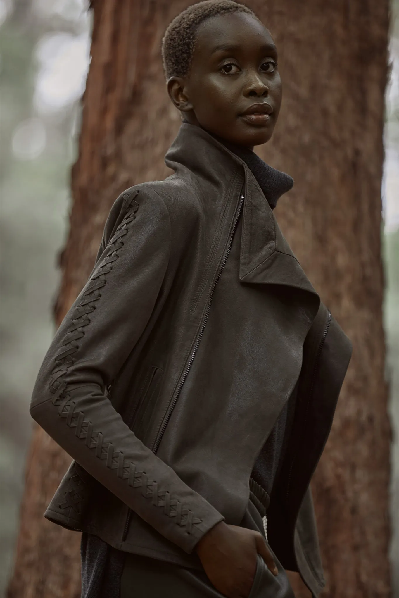 The Paddington Drape Jacket Dark Fern Leather