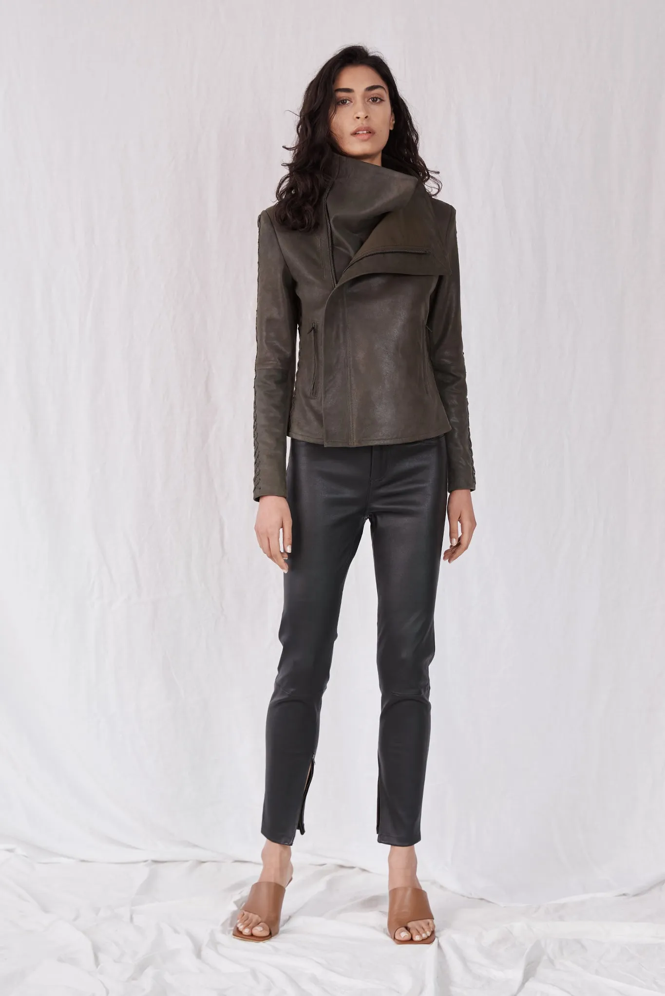 The Paddington Drape Jacket Dark Fern Leather