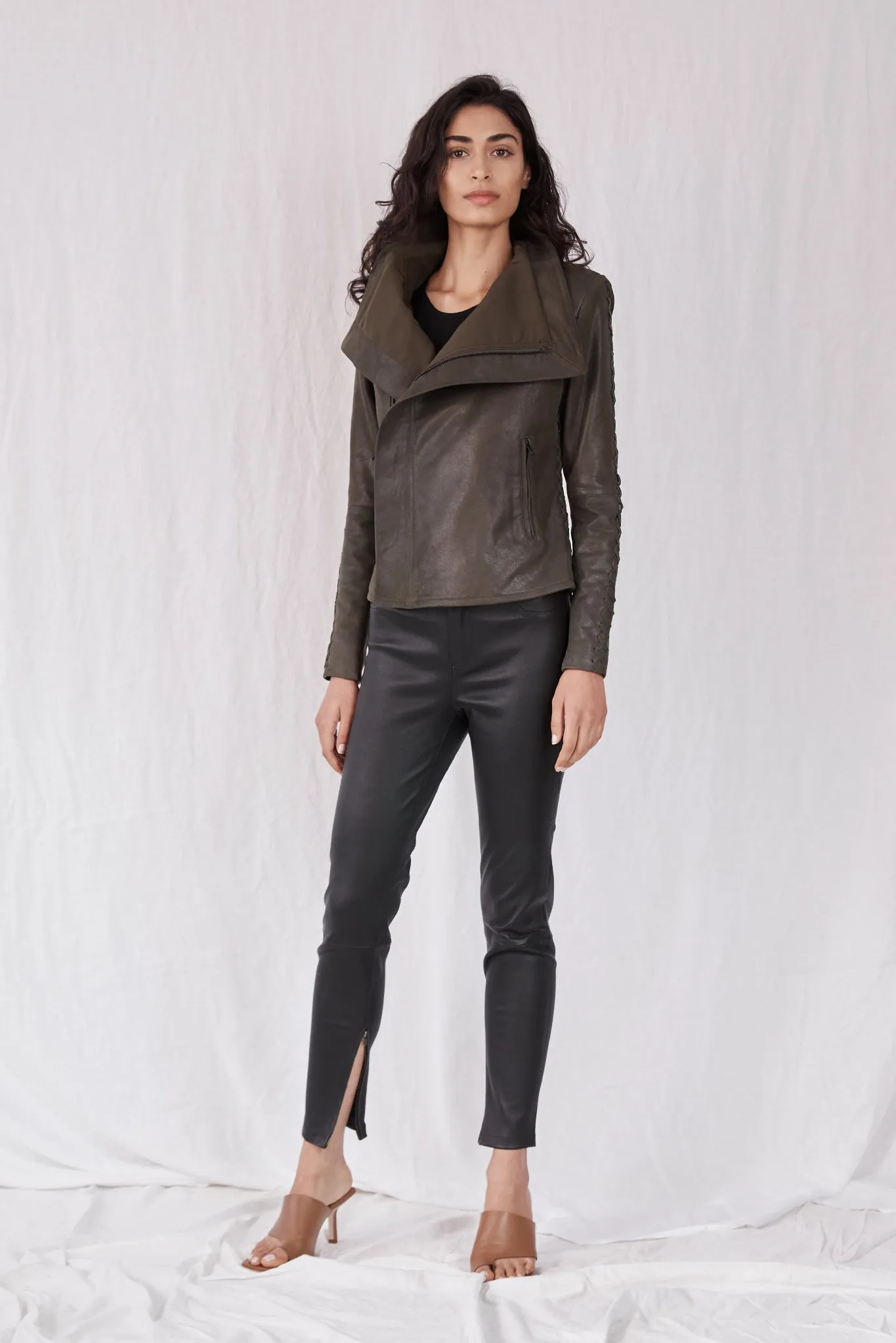 The Paddington Drape Jacket Dark Fern Leather