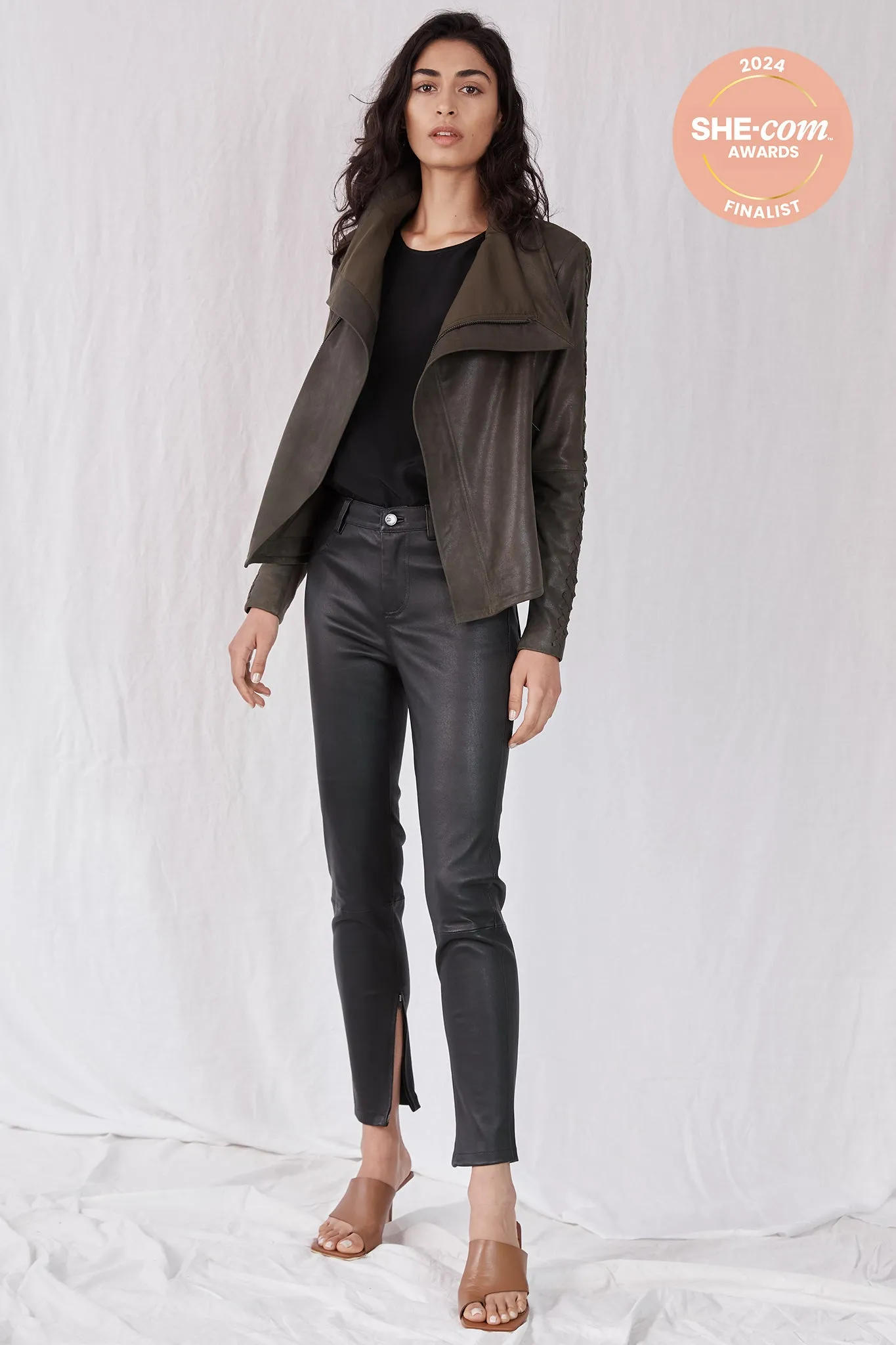 The Paddington Drape Jacket Dark Fern Leather