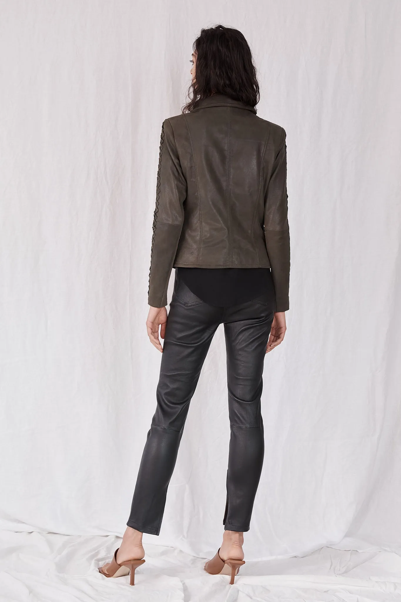 The Paddington Drape Jacket Dark Fern Leather