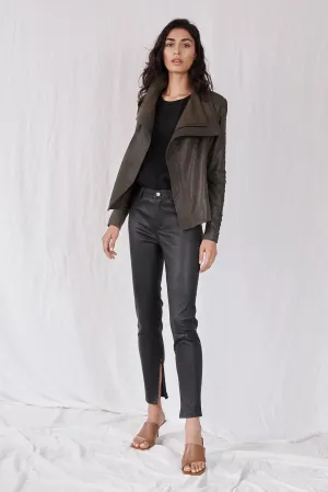 The Paddington Drape Jacket Dark Fern Leather