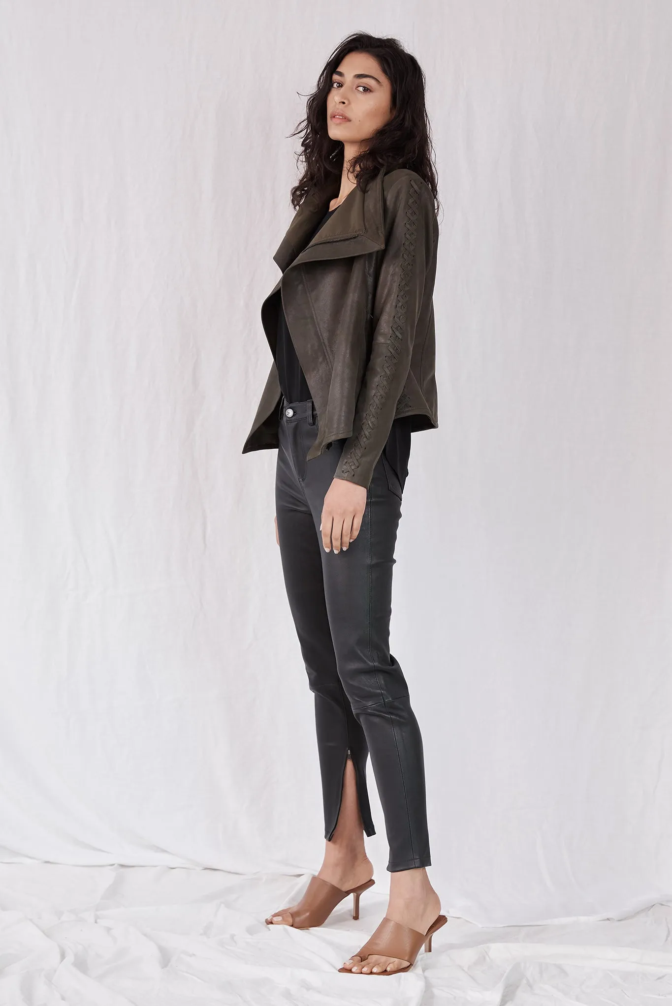 The Paddington Drape Jacket Dark Fern Leather