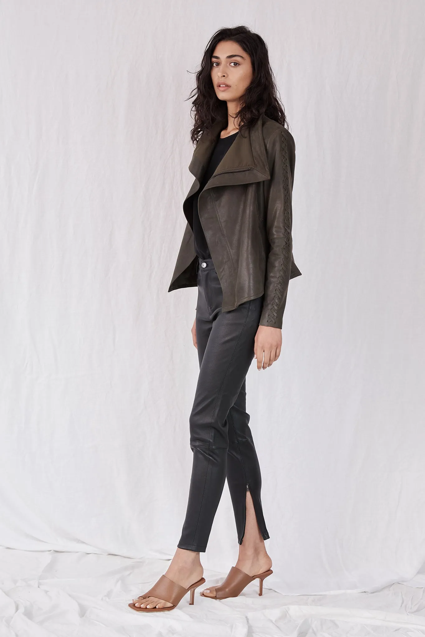 The Paddington Drape Jacket Dark Fern Leather