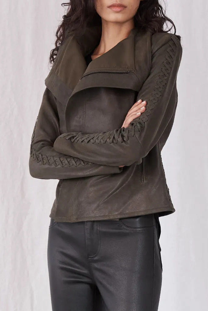 The Paddington Drape Jacket Dark Fern Leather