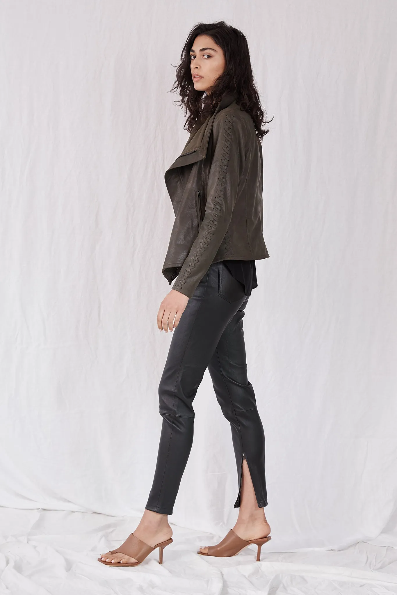 The Paddington Drape Jacket Dark Fern Leather