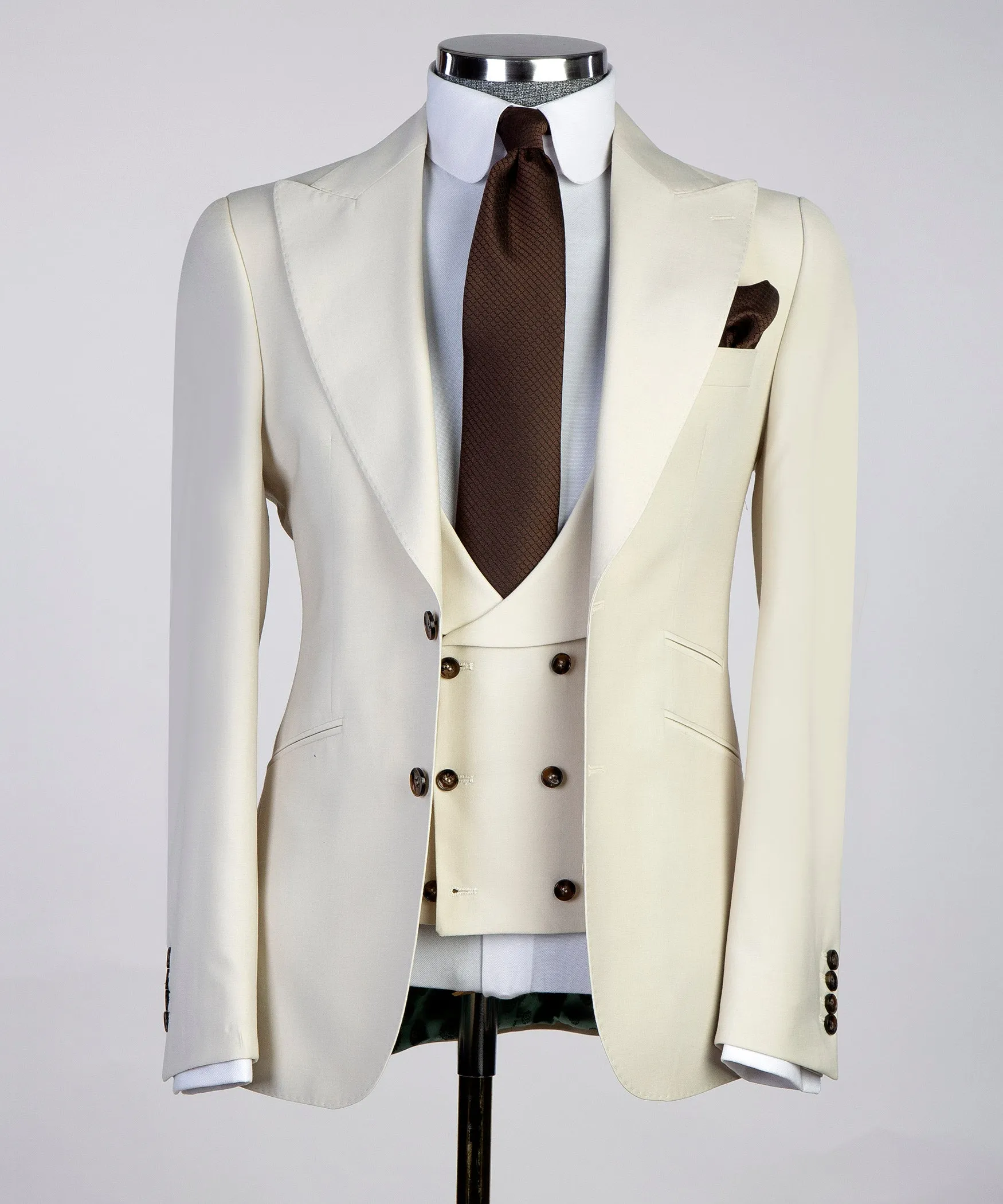 Three Piece Ivory Suit Mens