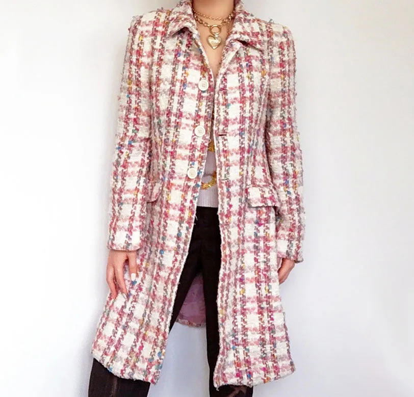 TWEED WOOL BLENDED LONG COAT