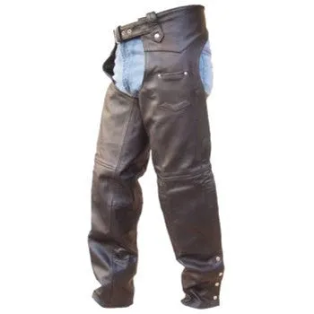 Unisex Plain Black Buffalo Leather Motorcycle Chaps Silver Hardware