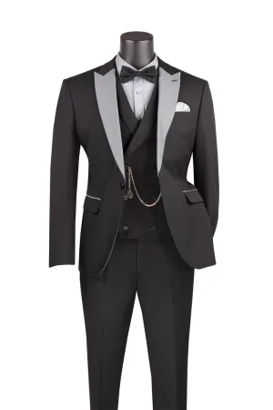 Vinci Slim Fit 3 Piece with Matching Bow Tie Tuxedo Black SV2K-5