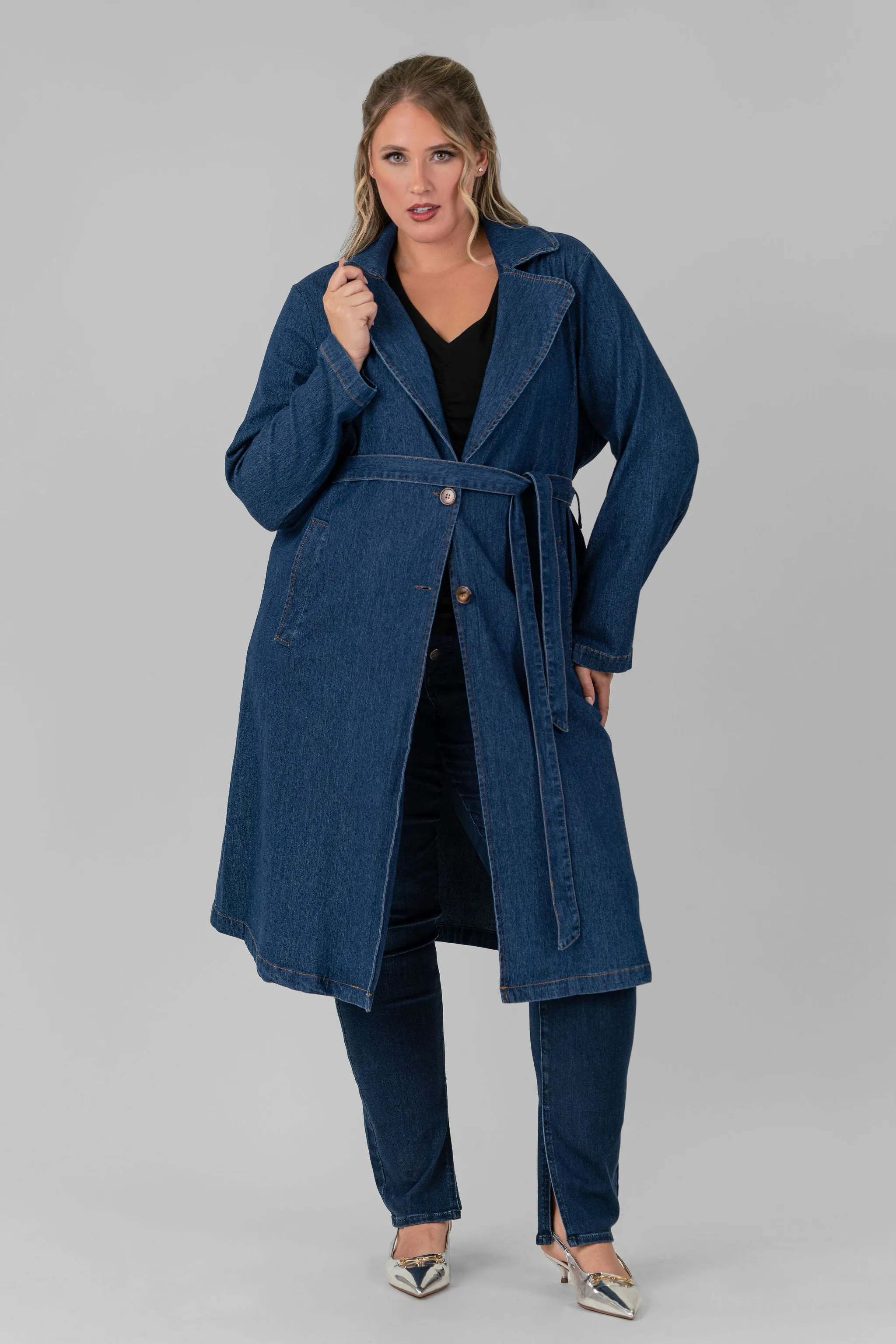 WASHED DENIM TRENCH COAT