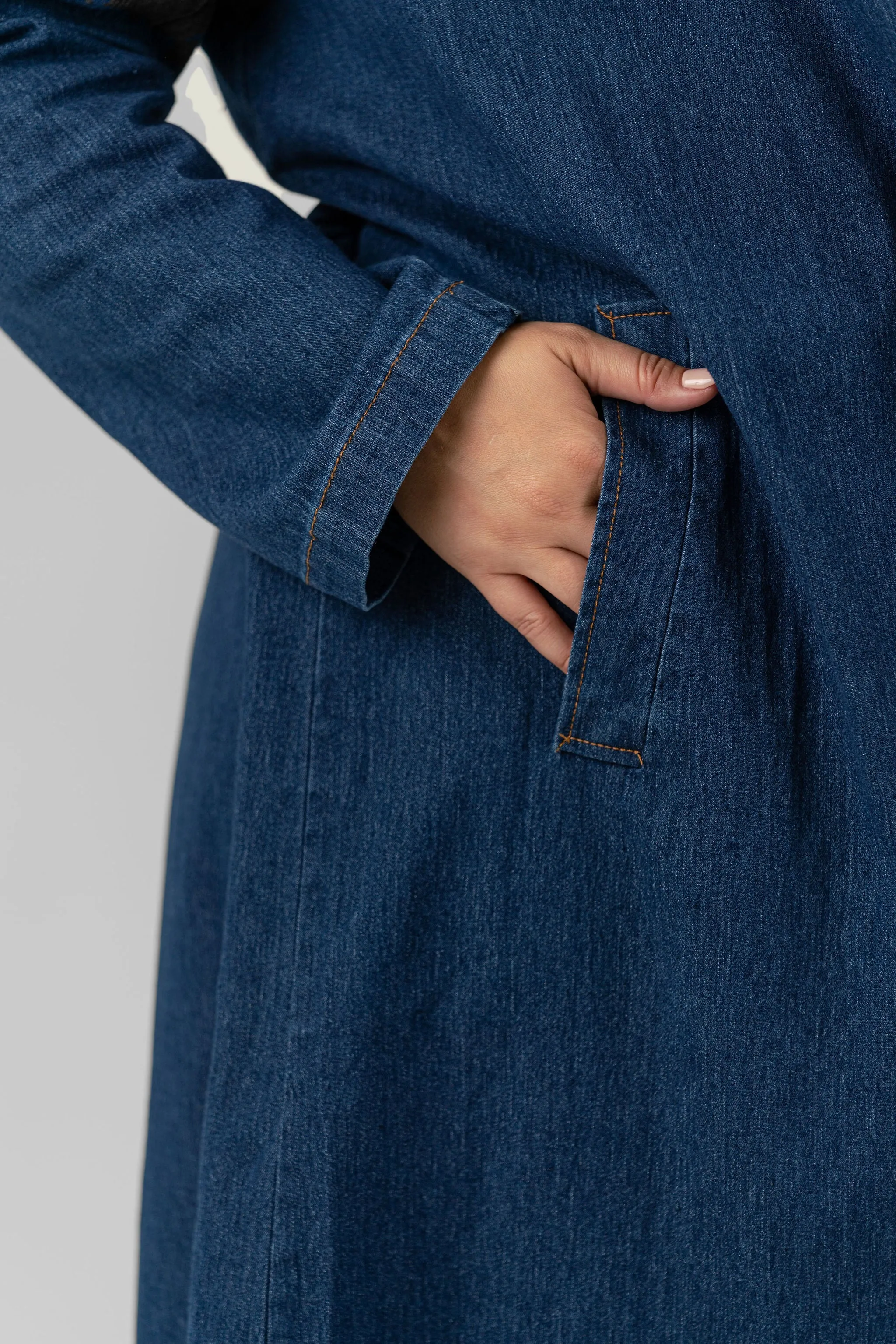 WASHED DENIM TRENCH COAT