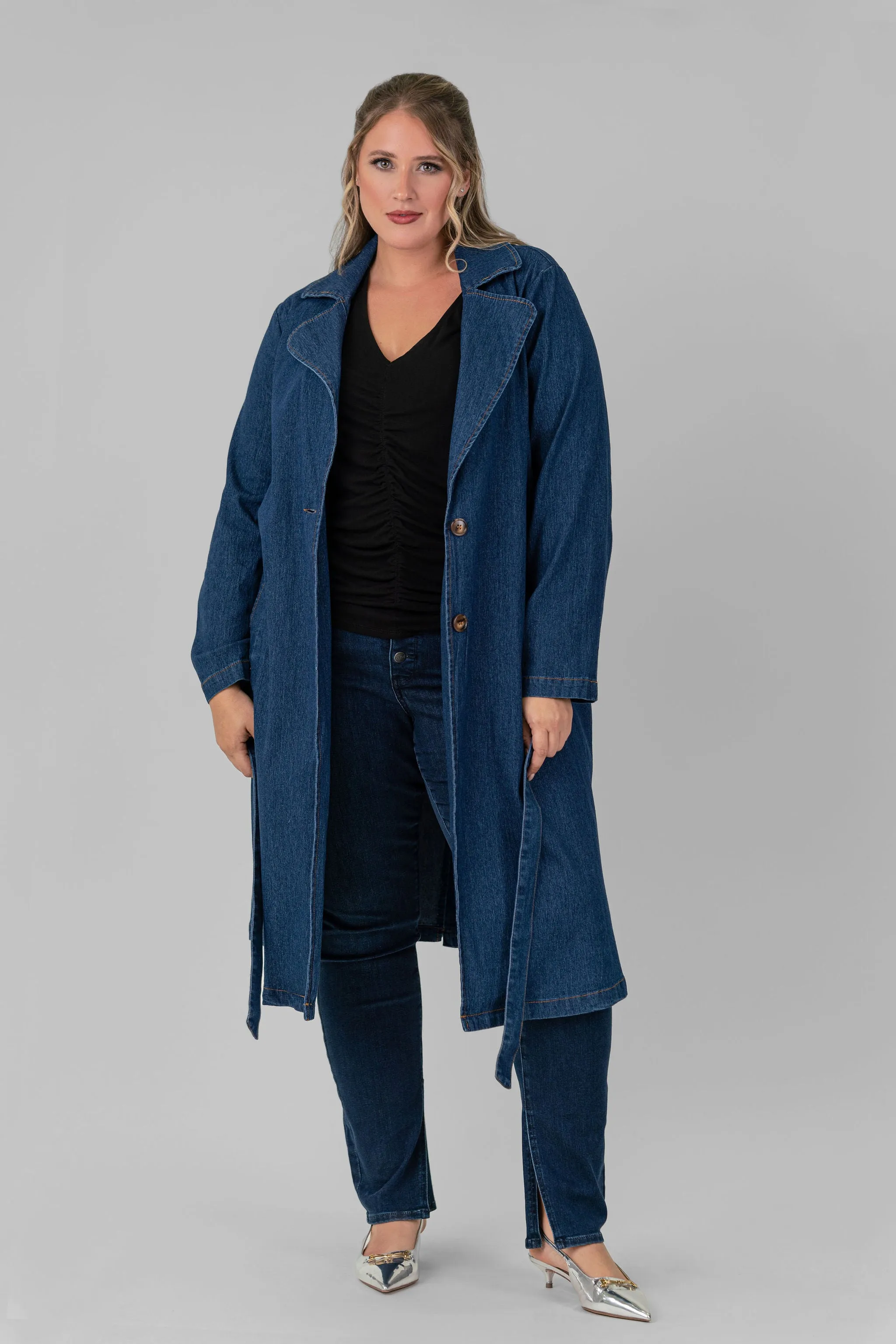 WASHED DENIM TRENCH COAT