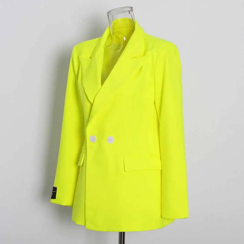 Women Deep V Fluorescent Yellow Coat single-breasted Blazer