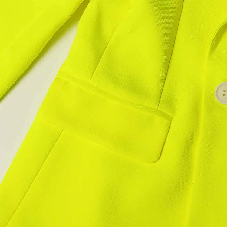 Women Deep V Fluorescent Yellow Coat single-breasted Blazer