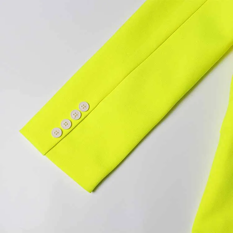 Women Deep V Fluorescent Yellow Coat single-breasted Blazer