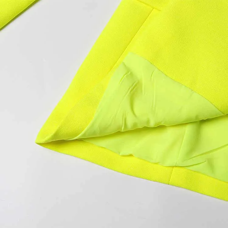 Women Deep V Fluorescent Yellow Coat single-breasted Blazer