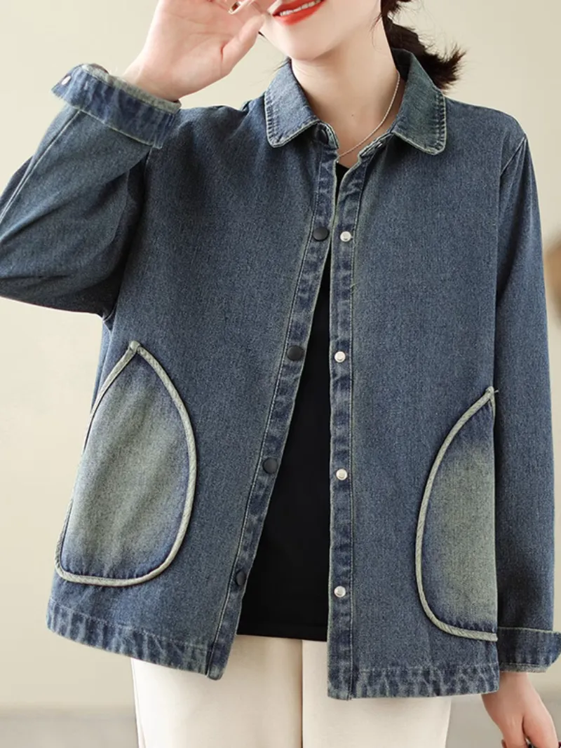 Women's Beautiful Side Pockets Denim Coat