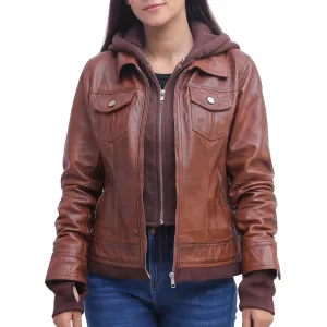 Womens Brown Leather Jacket With Hood