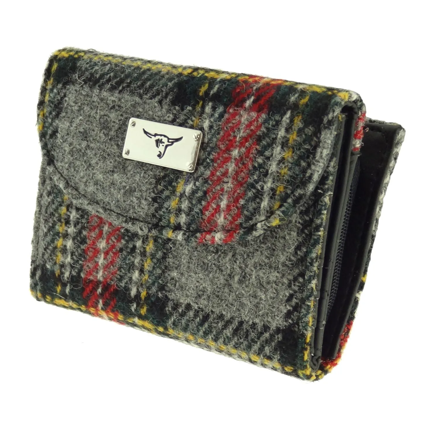 Women's Harris Tweed Jura Zip Purse  Grey/Red Tartan