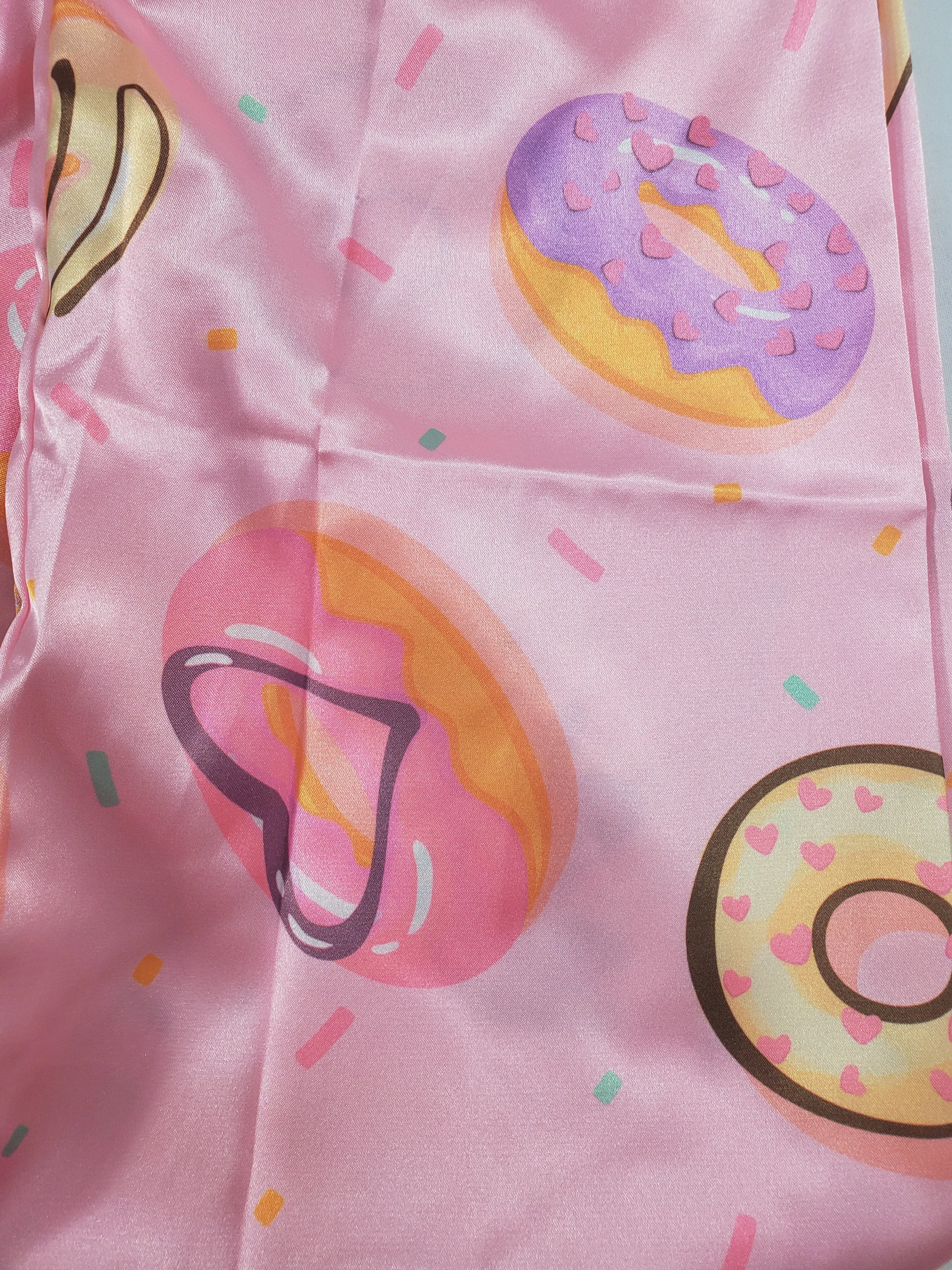 Women's Sexy pink satin pajama set donuts theme pants yellow blouse