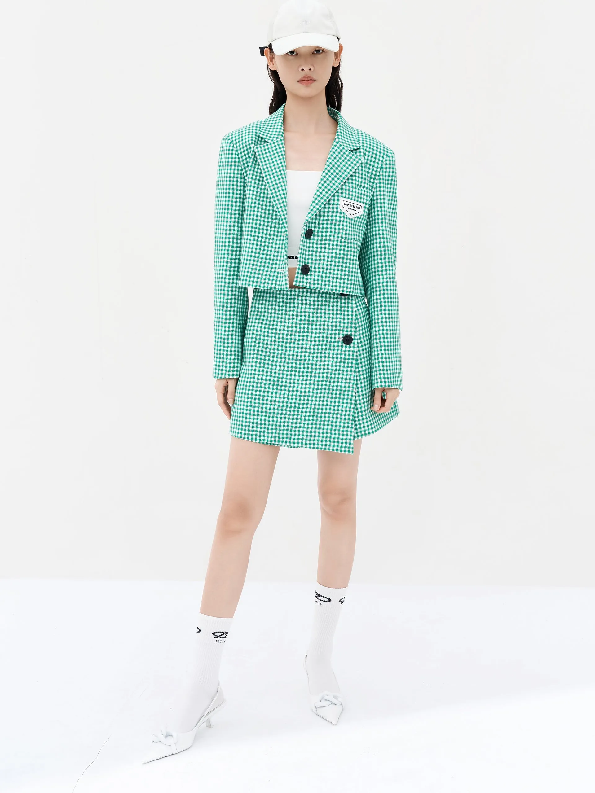 Wool Blend Lapel Crop Suit Jacket