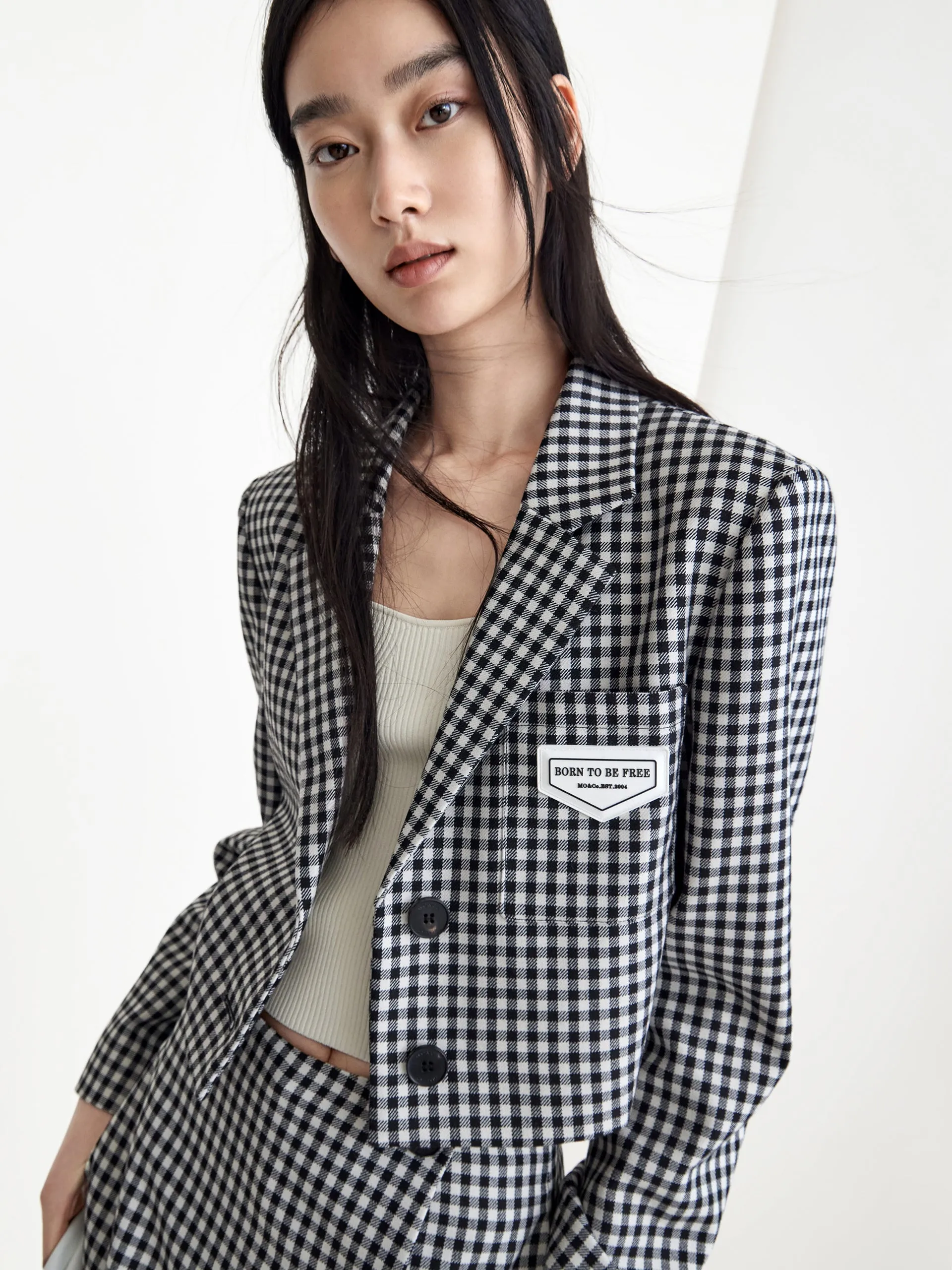 Wool Blend Lapel Crop Suit Jacket