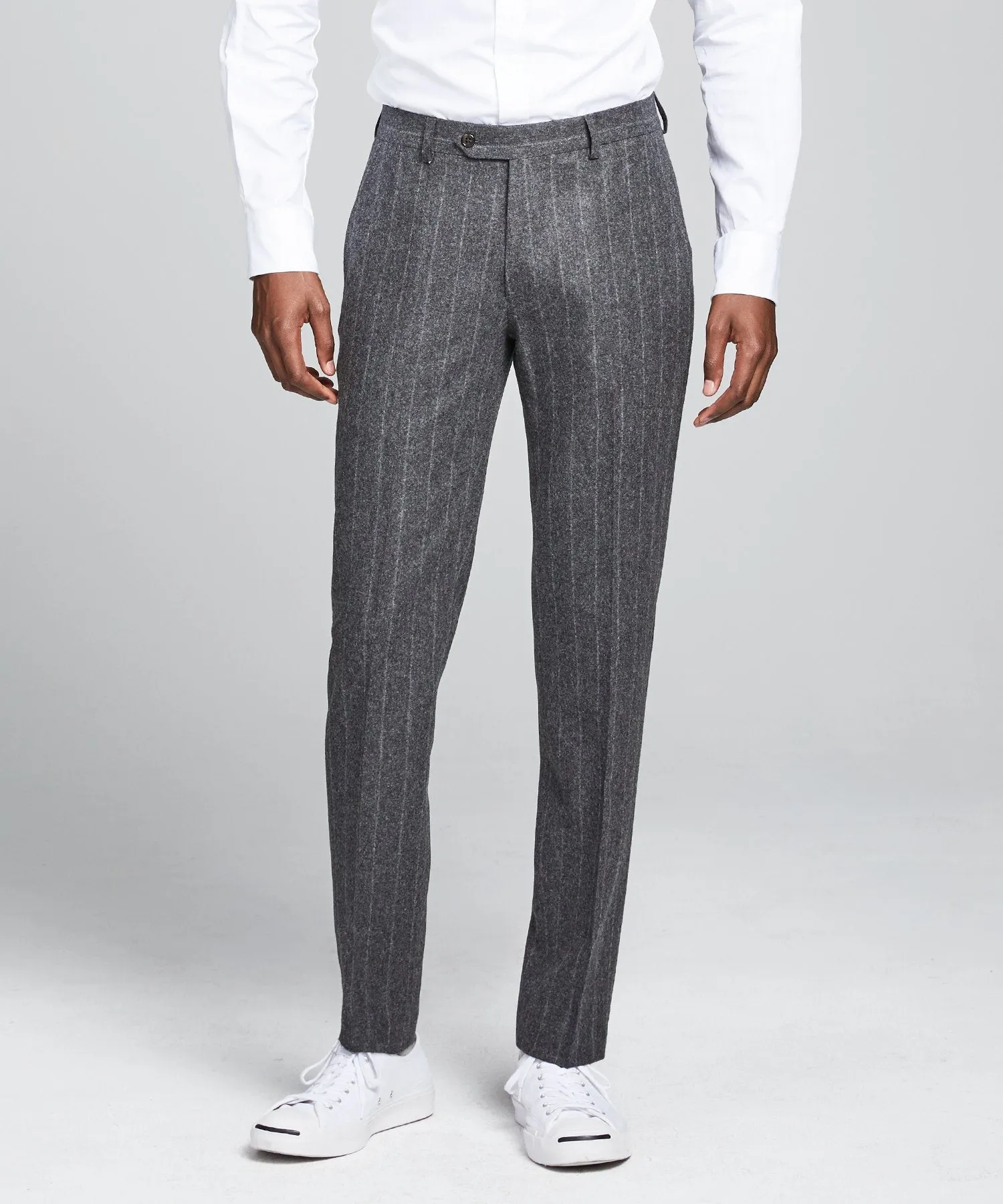 Wool Chalk Stripe Sutton Suit Trouser in Charcoal